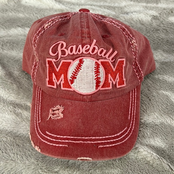 Baseball Mom K bethos red distressed, baseball cap OS - Picture 1 of 6